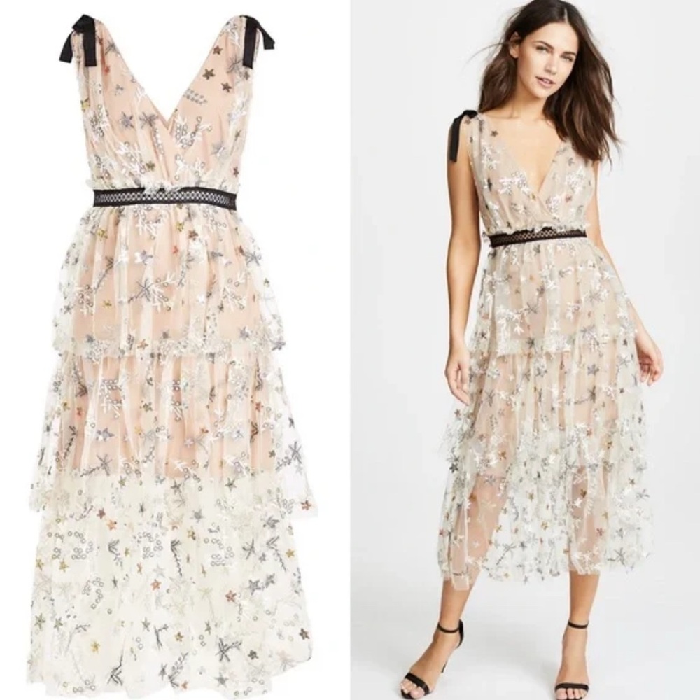 Self Portrait Star Mesh Midi Dress